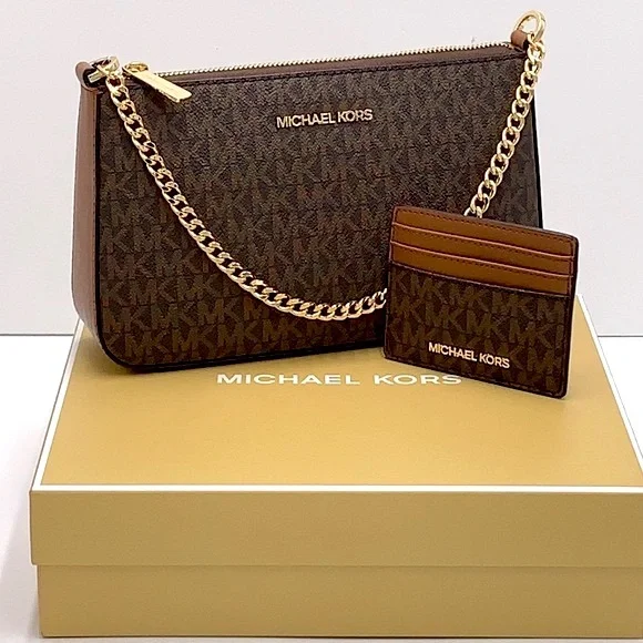 MICHAEL KORS GIFTABLE SHOULDER BAG & CARD HOLDER BOXED SET BROWN SIGNATURE COLOR - Picture 2 of 16